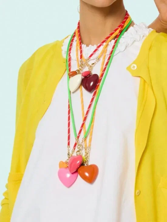 Roxanne Assoulin The Happy Cord Long Big Double Heart Necklace Blue Bayou - Picture 3 of 4